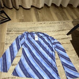 Mango Blue Striped Button-Up Top